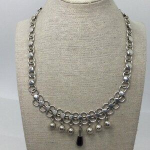 Vintage Taxco Mexico 925 Sterling Silver Onyx Accent Necklace
